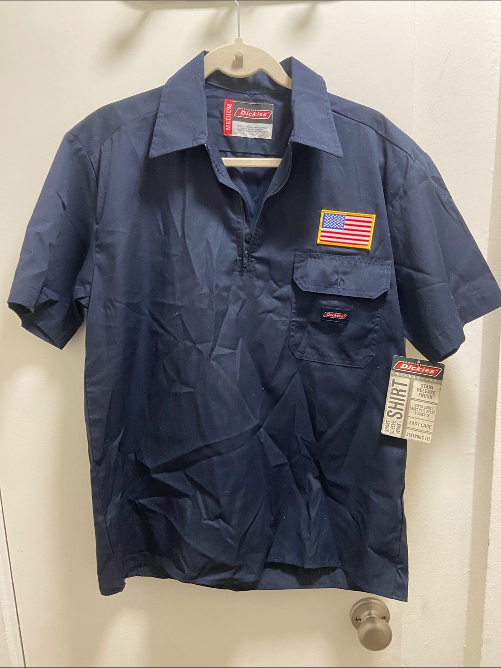 Dickies Navy Short Sleeve Work Shirt with US Flag Patch